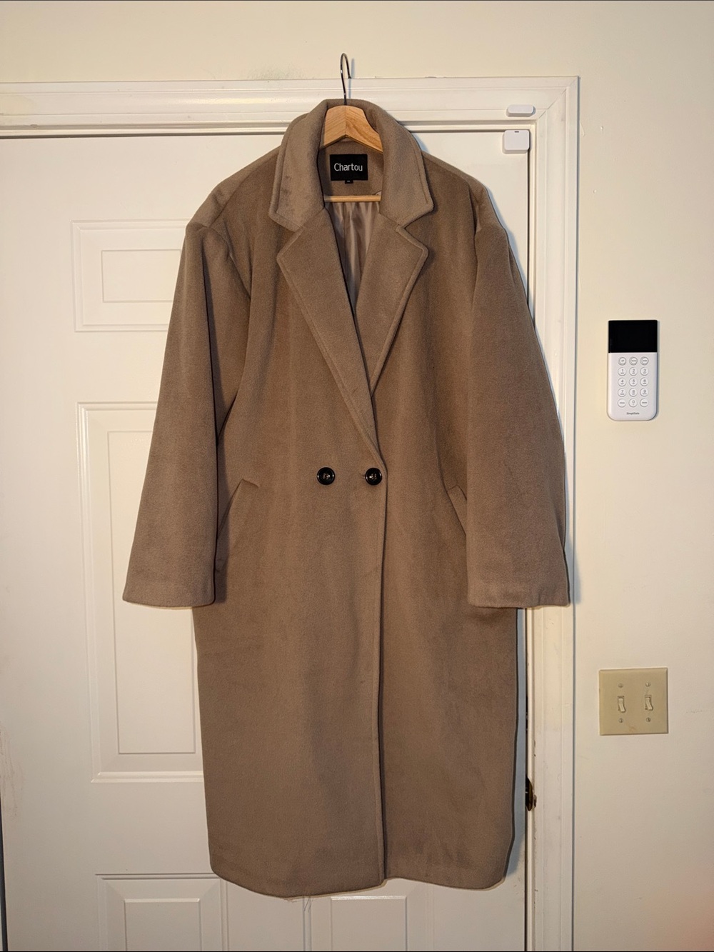 Chartou Women's Taupe Double-Breasted Wool Blend Coat. Sz XL